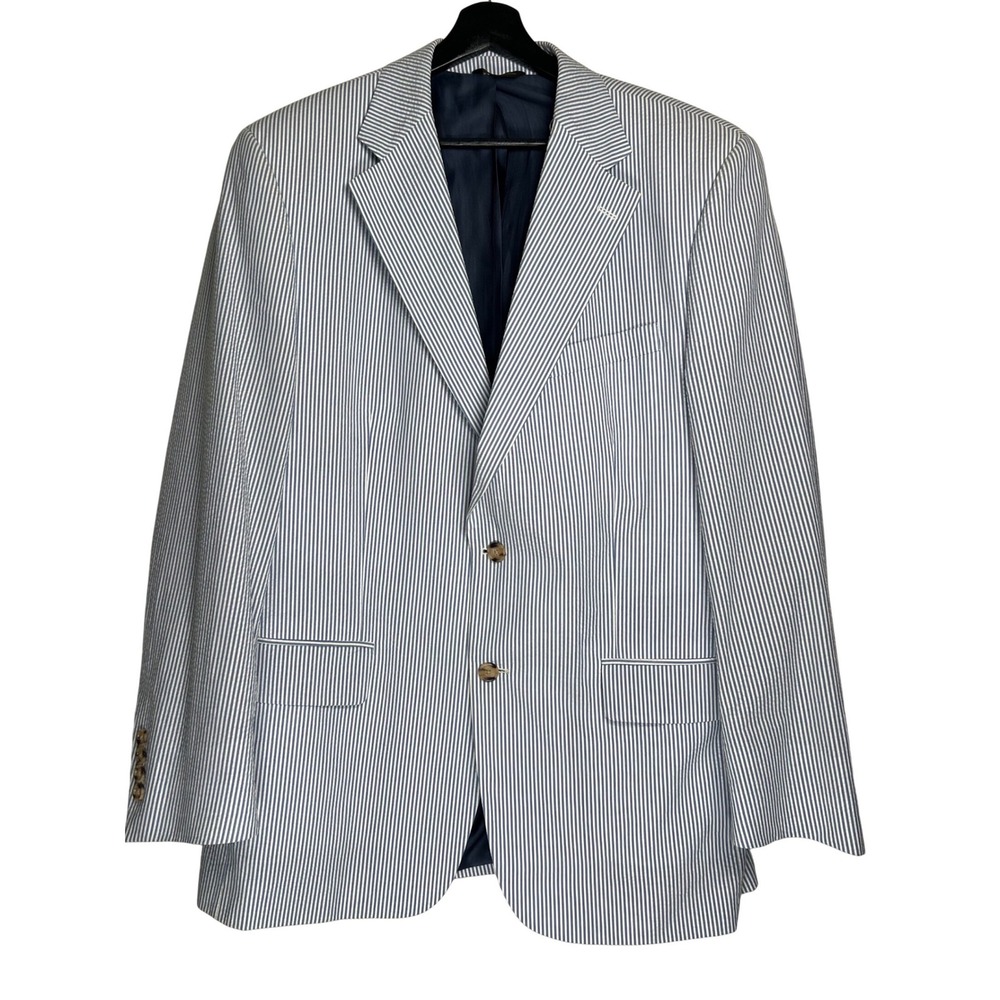 Men's Navy & White Striped Seersucker Blazer